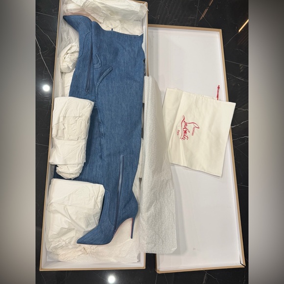 Christian Louboutin “Kate LoubiJean RocknRide” Over-the-Knee Denim Boots 39.5 - Picture 10 of 17
